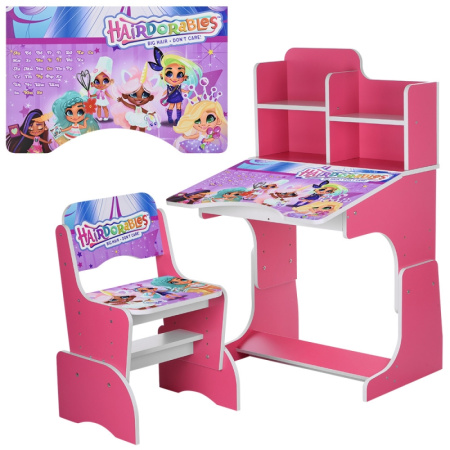фото Регулируемая парта для детей W 2071-72-2 Hairdorables со стульчиком (малиновая)