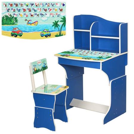 фото Детская парта ростовая МV-904-3 кораблики (синяя)
