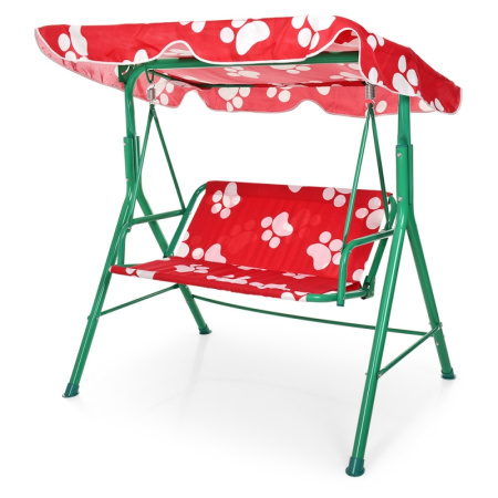 фото Качели садовые металлические Bambi M 4019-1 с крышей (красно-белые)