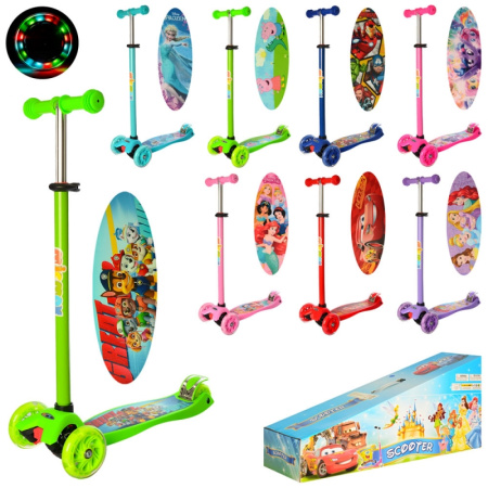 фото Детский мультяшный самокат JR 3-064-1 трехколесный со светом (руль 81-90 см)