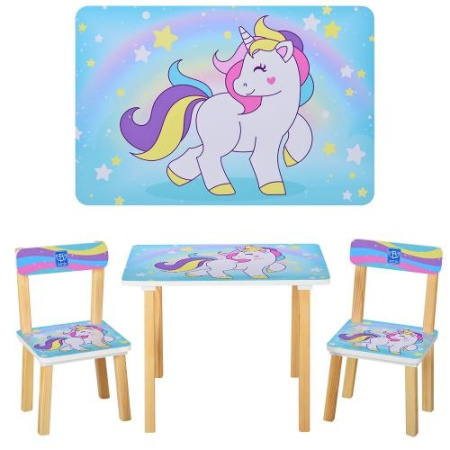фото Столик со стульчиками для детей Bambi 501-44-4 Единорог (мятный)