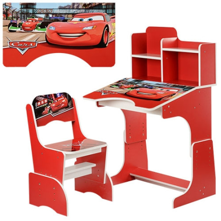 фото Парта с полочками Bambi W 2071-2, регулируемая по высоте (красная Тачки)