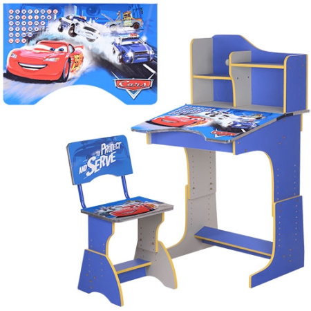 фото Парта со стульчиком для детей BAMBI HB 2071M04-01 регулируемая высота (голубая Тачки)