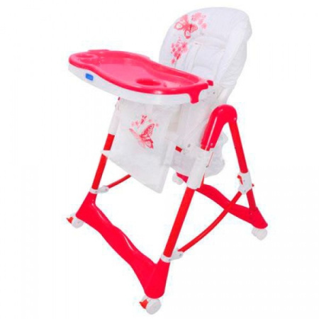фото Стульчик для кормления RT 002-1-8 с корзиной, на колесах розово-белый