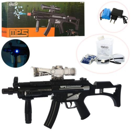 фото Детский автомат MP5 на аккумуляторе 607-A очки водяные пули свет лазер (87см)