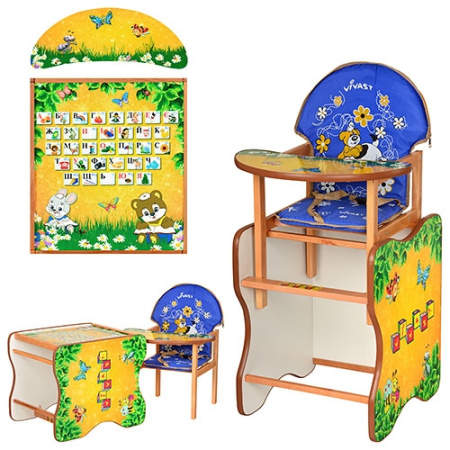 фото Стульчик трансформер для кормления Vivast М V-110-2 (Азбука зайчик и мишка)