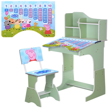 фото Детская парта со стульчиком HB 2071M03-01 полочки (зеленая Пеппа)