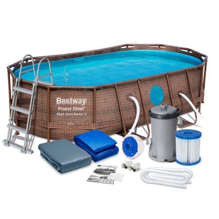 фото Каркасный бассейн Bestway 56714 фильтр-насос и аксессуары (427-250-100 см)
