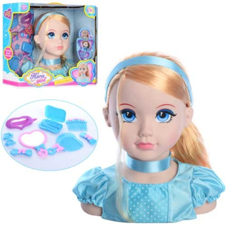 фото Голова куклы для причесок JM1217B с аксессуарами 25см