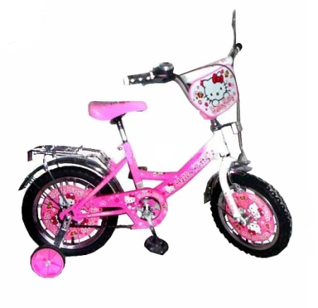 фото Детский двухколесный велосипед Profi 14 Хелло Китти для девочек с дополнительными боковыми колесами