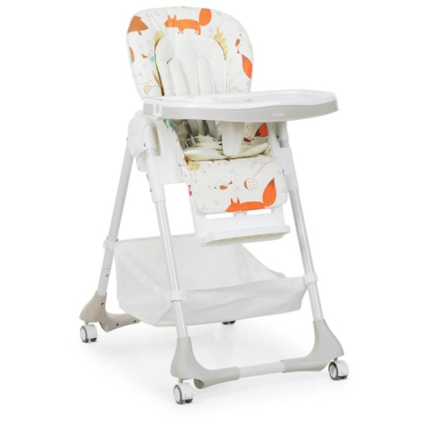 Детский стульчик для кормления Bambi M 3822-4 кожаный с выдвижным столиком (животные бежевый)