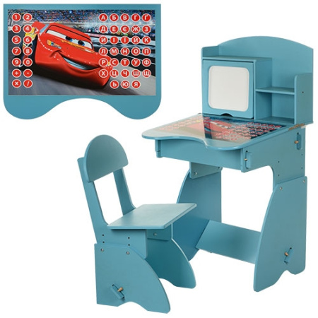 фото Регулируемая парта со стульчиком F110 крашеная (синяя тачки)