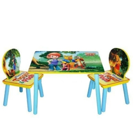 фото Набор детской мебели Винни Пух J 002-281, квадратный столик и два стульчика из дерева