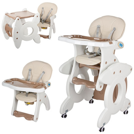 фото Стульчик для кормления трансформер со столиком M 3268-13 на колесиках (бежевый)