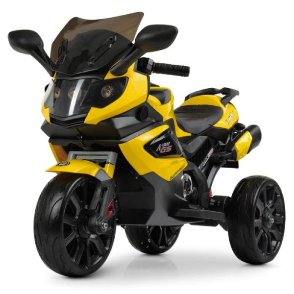 Мотоцикл для детей Bambi M 3986EL-6 два мотора 20W и кожаное сиденье (желтый)