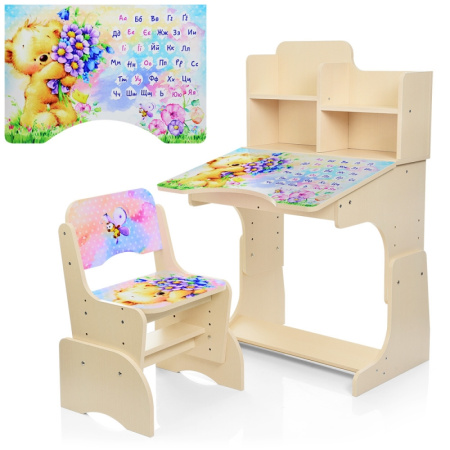 фото Детская парта со стульчиком BAMBI B 2071-54-5 регулируемая высота (венге Мишка)
