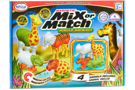 фото Пазл 3D детский магнитные животные POPULAR Playthings Mix or Match (тигр, крокодил, слон, жираф)