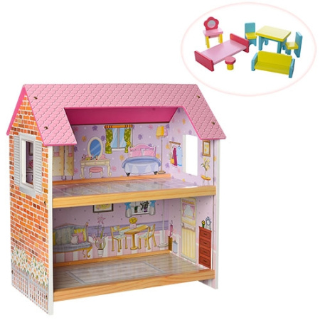 фото Деревянный домик для кукол MD 1154 с мебелью