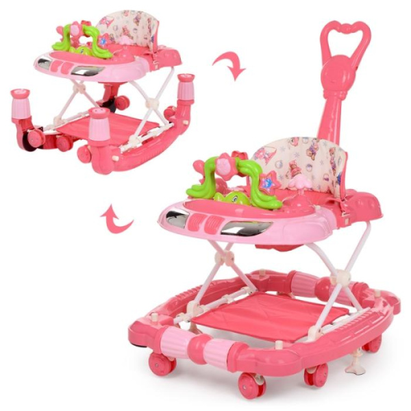 Ходунки для детей Bambi M 3849-4 качалка с родительской ручкой (розовые)