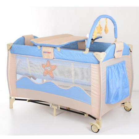фото Детский двухуровневый манеж T-725 с пеленатором (голубой)