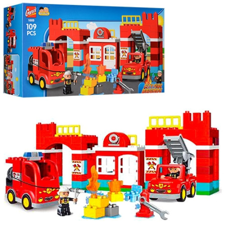 фото Детский конструктор 1009 пожарная часть машина (109 деталей)