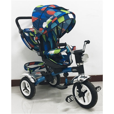фото Трехколесный велосипед колясочного типа Turbotrike M 3199-5HA-D с резиновыми колесами, с фонариком (голубой капли)