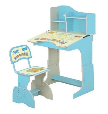 фото Детская парта Bambi HB 2071-04-7 регулируется высота на русском языке (голубая)
