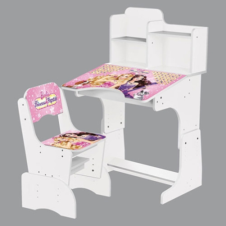 фото Парта с полочками и стульчиком W 2071-38-3 барби (белая)