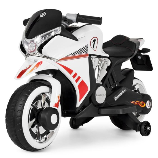 Детский электромотоцикл Bambi M 3682L-1 с кожаным сиденьем (белый)
