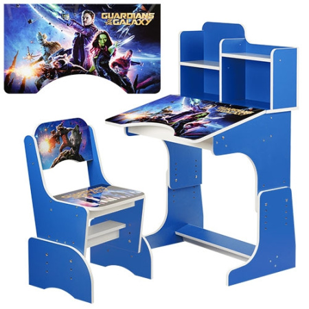 фото Парта с полочками Bambi W 2071-4, регулируемая по высоте (синяя Стражи галактики)