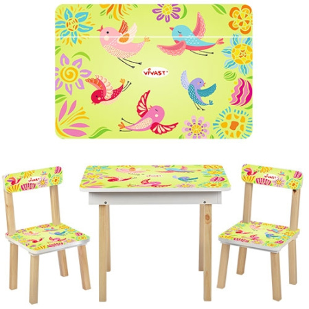 фото Столик с ящиком и двумя стульчиками 503-2 Птички (салатовый)