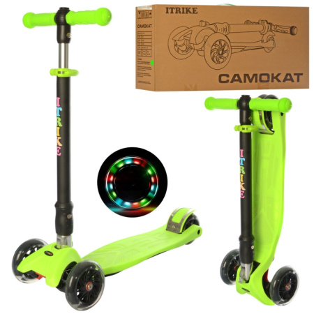 фото Детский складной самокат iTrike JR 3-072-GR с рулем 62-83 см (зеленый)