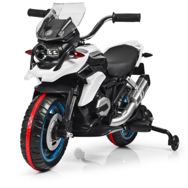 Детский мотоцикл Bambi M 3897L-1 светящиеся колеса и кожаное сиденье (белый)
