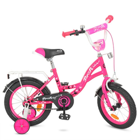 фото Велосипед детский 14 дюймов Profi Y1423 Butterfly с дополнительными колесами (малиновый)