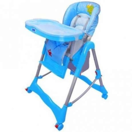 фото Детский стульчик для кормления на колесиках BAMBI RT-002 L-4 голубой,корзина