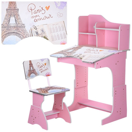 фото Парта с полочками и стульчиком BAMBI HB 2071M02-01 регулируемая высота (розовая Париж)