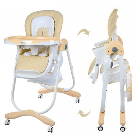 фото Стульчик для кормления с выдвижным столиком DOLCE M 3236-5 на колесиках (кремовый)