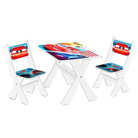 фото Столик со стульчиками для детей М 2100-05 Тачки (белый)