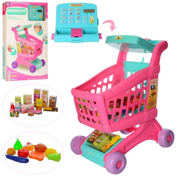 Игровой набор тележка с продуктами  XS-18059A кассовый аппарат калькулятор