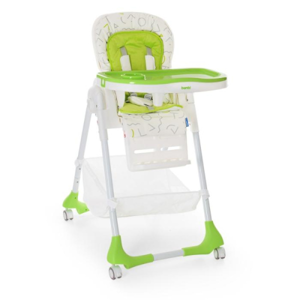 Детский стульчик для кормления Bambi M 3822-1 кожаный с выдвижным столиком (зеленый)