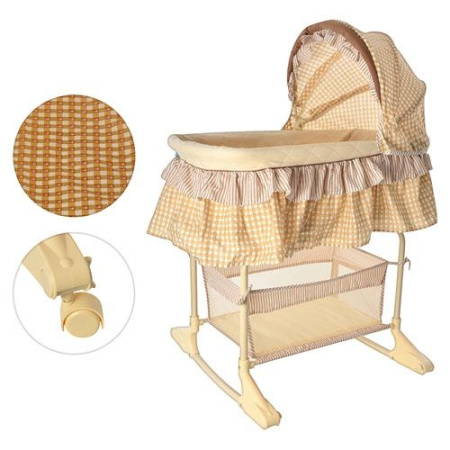 фото Детская кроватка качалка Bambi M 1542 с колесами (бежевая)