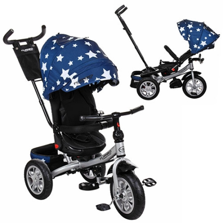 фото Детский трехколесный велосипед TurboTrike M 3646A-6 надувные резиновые колеса (темно-синий звезды)