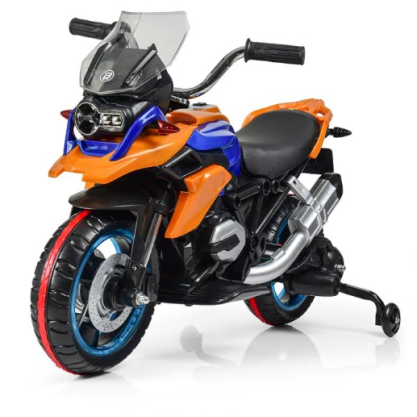 Детский мотоцикл Bambi M 3897L-7 светящиеся колеса и кожаное сиденье (оранжевый)
