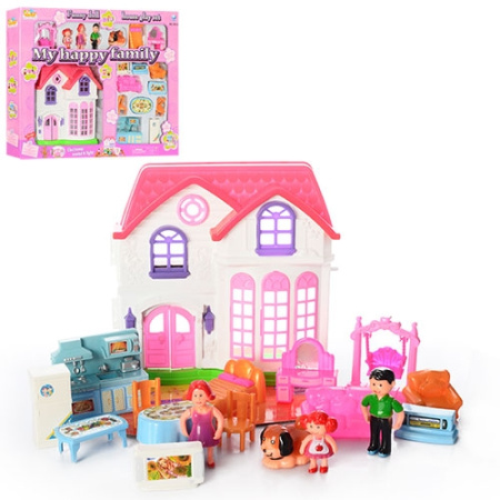 фото Детский домик с мебелью 8033 фигурки с собачкой