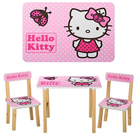 фото Детский столик со стульчиками 501-16 Хелоу Китти деревянный