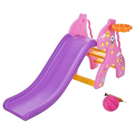 фото Горка для детей ЖИРАФ PINK с баскетбольным кольцом (розовая)