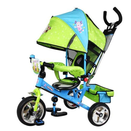 фото Детский трехколесный велосипед LT 0066-01 Лунтик, велосипед колясочного типа с ручкой (голубо-зеленый)