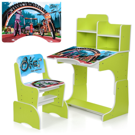 фото Детская парта трансформер W 2071-73-2 Bikes со стульчиком (лайм)