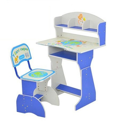 фото Регулируемая парта со стульчиком Bambi HB 2070 UK-01-7 с полочками (синяя)