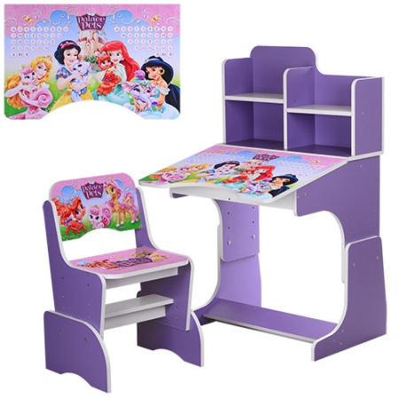 фото Парта с полочками Bambi W 2071-8-6 регулируемая по высоте (фиолетовая принцессы)